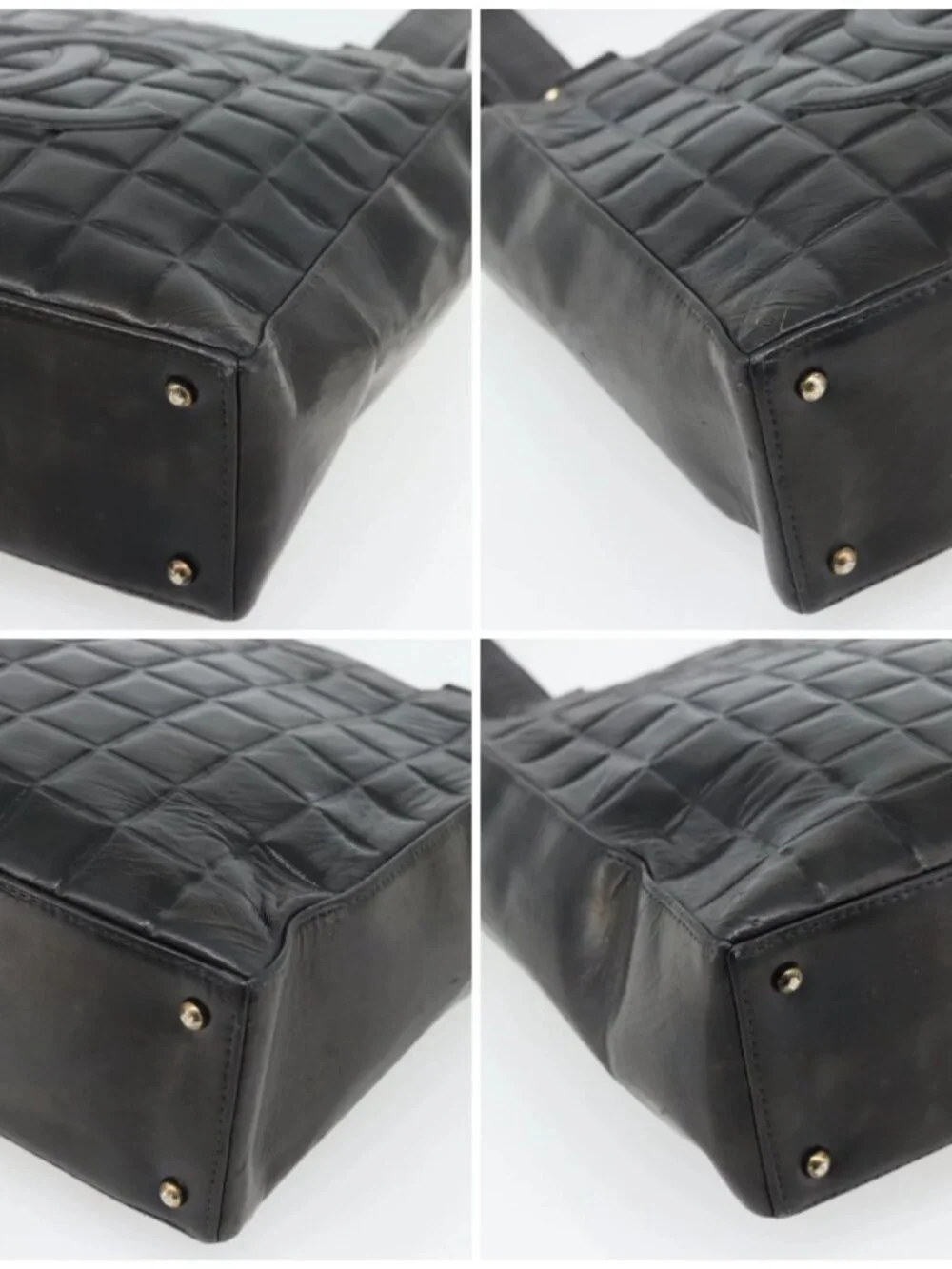 CHANEL Choco Bar Hand Bag Leather Black Gold CC Auth bs35341